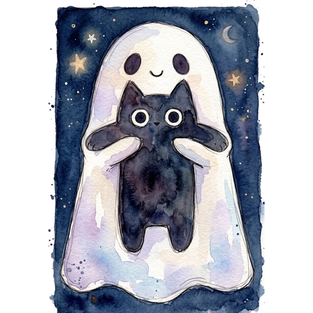 Ghost Holding Black Cat Watercolor sticker