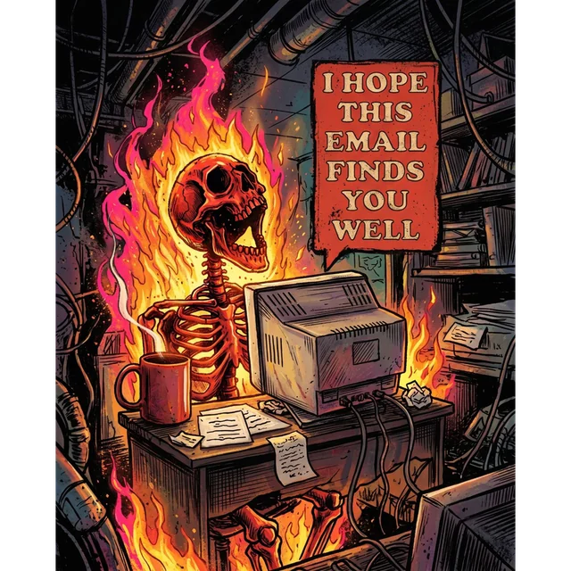Flaming Skeleton Email Desk sticker