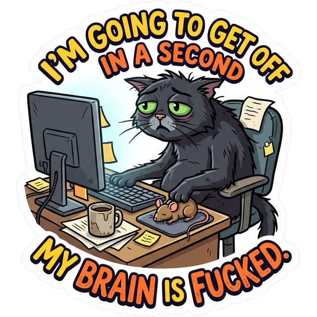 Burnt Out Desk Cat sticker