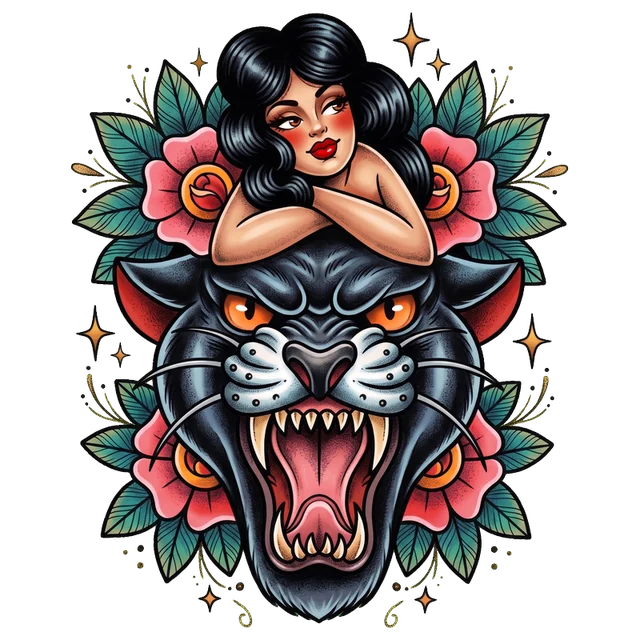 Panther Pinup Tattoo Art sticker