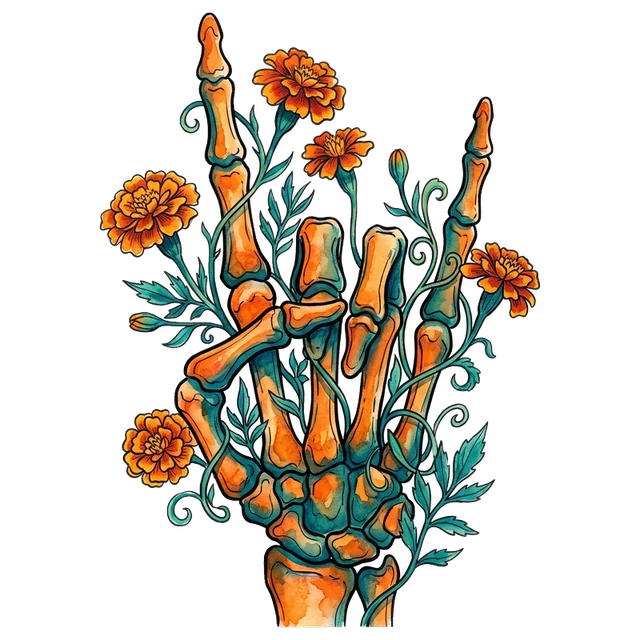 Skeleton Rock On Marigolds sticker
