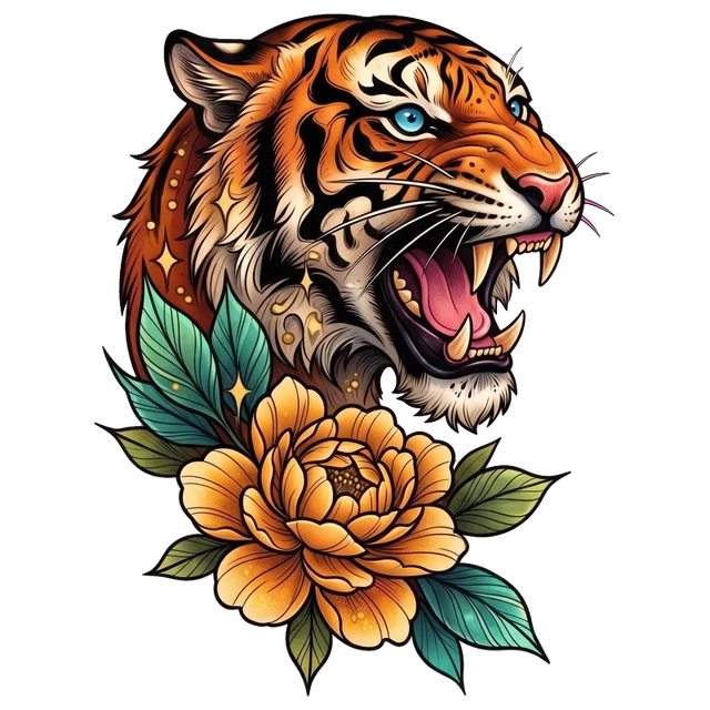 Tiger Peony Tattoo Flash sticker